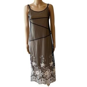 Vintage Y2k Midi Dress Sz6 Deadstock Black Mesh Cream Lined Lace Fairy Grunge